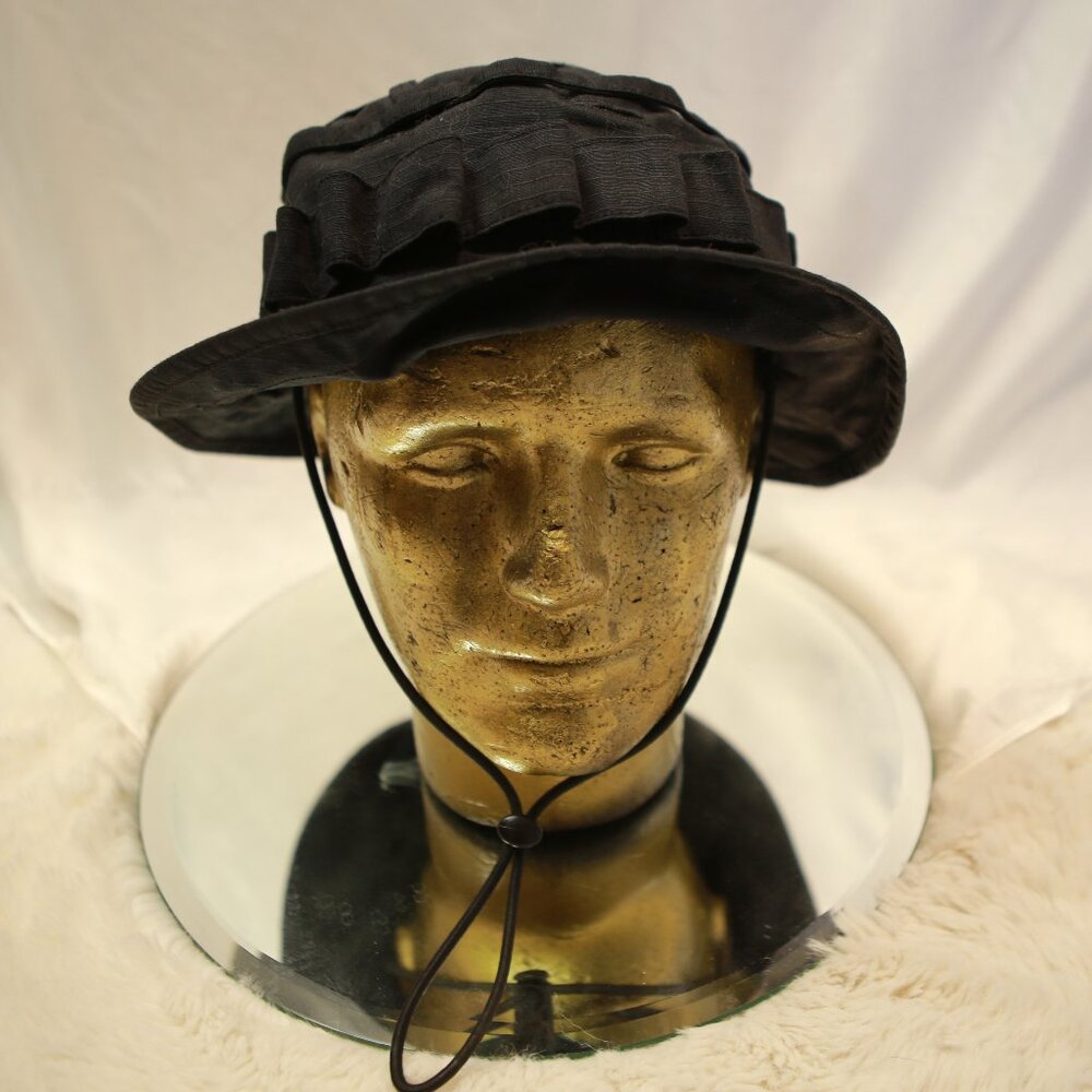 Black Nylon Canvas Tech Wear Festival Gear Cinch Stasher Fishing Bucket Hat OS